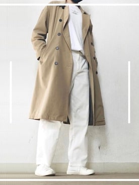 「オールホワイト」｜「アイテム（トレンチコート）」を使った、まいこさん（メンズ・183cm）の春コーディネート