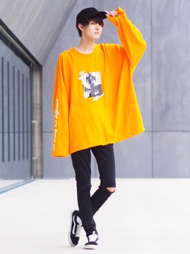 Jaundicedオーバーフィットロングスリーブ オレンジ を使ったメンズ人気ファッションコーディネート Wear