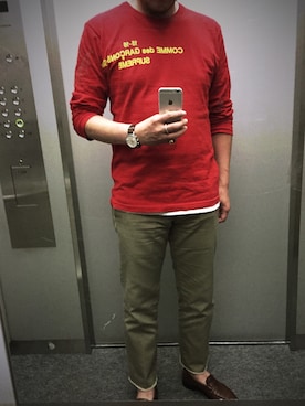 「Supreme （シュプリーム）のアイテム（Tシャツ/カットソー、レッド系）」を使った、Su®︎さん（メンズ・178cm）の春コーディネート