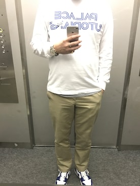「palace skateboardsのアイテム（Tシャツ/カットソー、ホワイト系）」を使った、Su®︎さん（メンズ・178cm）の春コーディネート