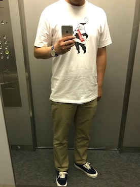 「Supreme （シュプリーム）のアイテム（Tシャツ/カットソー、ホワイト系）」を使った、Su®︎さん（メンズ・178cm）の夏コーディネート