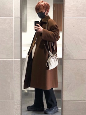 「CULLNI（クルニ）のアイテム（ステンカラーコート）」を使った、たいち / モテ男製造機 さん（メンズ・170cm）の冬コーディネート