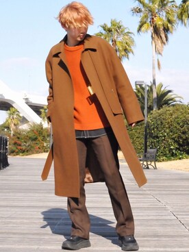 「CULLNI（クルニ）のアイテム（ステンカラーコート）」を使った、たいち / モテ男製造機 さん（メンズ・170cm）の冬コーディネート