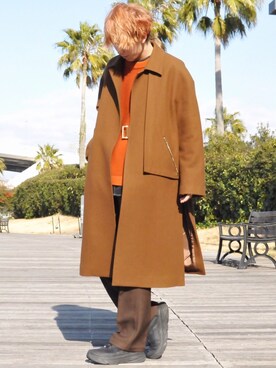 「CULLNI（クルニ）のアイテム（ステンカラーコート）」を使った、たいち / モテ男製造機 さん（メンズ・170cm）の冬コーディネート
