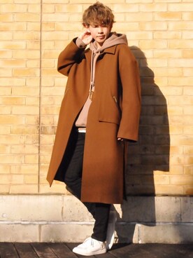 「CULLNI（クルニ）のアイテム（ステンカラーコート）」を使った、たいち / モテ男製造機 さん（メンズ・170cm）の春コーディネート