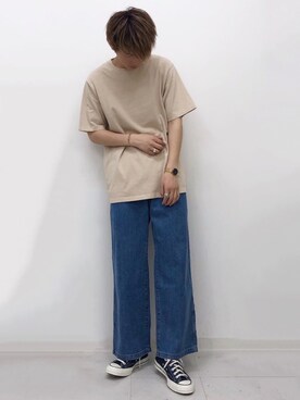 「SENSE OF PLACE by URBAN RESEARCH（センスオブプレイスバイアーバンリサーチ）のワイドデニム（その他パンツ）」を使った、たいち / モテ男製造機 さん（メンズ・170cm）の夏コーディネート