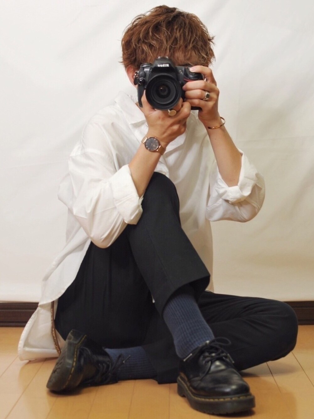 「シンプル、キレイめ、白シャツ、低身長、スラックス、オーバーサイズ、秋コーデ、UNIQLO、GU、ラフ」｜「GU新作のアイテム（シャツ/ブラウス、ホワイト系）」を使った、たいち / モテ男製造機 さん（メンズ・170cm）の夏コーディネートの1枚目の写真
