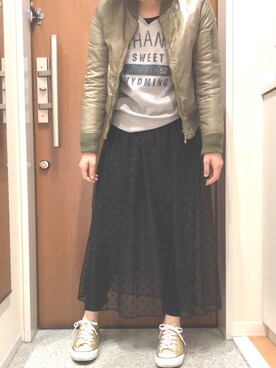 「RAY CASSIN（レイカズン）のアイテム（MA-1）」を使った、m.さん（レディース・161cm）の春コーディネート