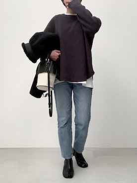 「ハイウエストデニム」｜「アイテム（その他アウター）」を使った、Uさん（レディース・165cm）の冬コーディネート