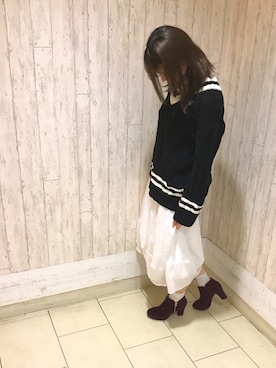 「ケーブルニット」｜「アイテム（ブーティ）」を使った、ORientalTRaffic高田馬場さん（レディース・163cm）の秋コーディネート