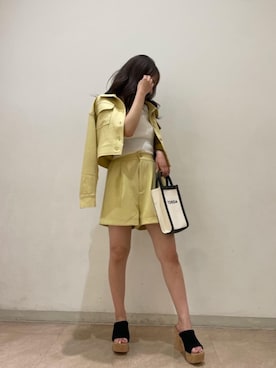 「ハイウエストパンツ」｜「アイテム（ジャケット/アウター）」を使った、AYAKAさん（レディース・157cm）の夏コーディネート