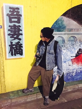 「Carhartt WIP（カーハートダブリューアイピー）のアイテム（ニットキャップ/ビーニー）」を使った、Mathur Chenさん（メンズ・182cm）の秋コーディネート