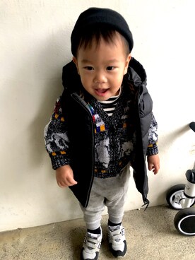 「アイテム（スウェットパンツ）」を使った、hohochuさん（キッズ・90cm）の冬コーディネート
