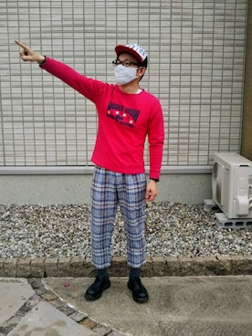 「メッシュキャップ」｜「アイテム（スウェット）」を使った、スズキさん（メンズ・165cm）の春コーディネート
