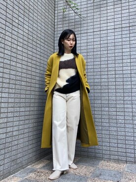 「PUBLIC TOKYO（パブリックトウキョウ）のアイテム（ノーカラーコート）」を使った、miho fujiwaraさん（レディース・162cm）の秋コーディネート
