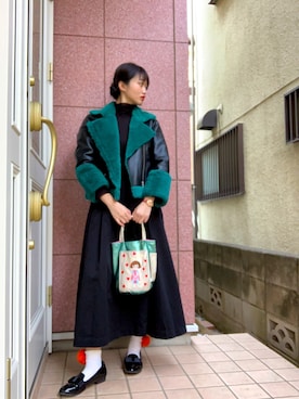 「PAGEBOY（ページボーイ）のアイテム（ライダースジャケット）」を使った、ヨシコ🎒コレクションさん（レディース・165cm）の冬コーディネート