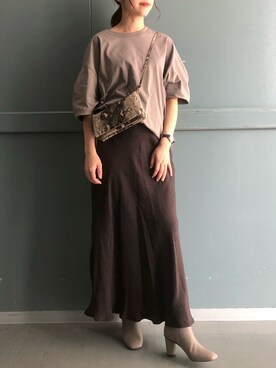 「ブラウンコーデ」｜「アイテム（ブーティ）」を使った、アヤカさん（レディース・159cm）の秋コーディネート