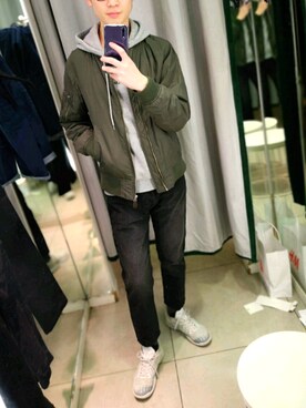 「UNIQUE（ユニーク）のアイテム（ジャケット/アウター）」を使った、给你一个脑瓜崩儿丶さん（メンズ・170cm）の冬コーディネート