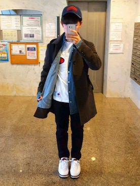 「アイテム（ステンカラーコート）」を使った、たいらさん（メンズ・165cm・10代）の冬コーディネート