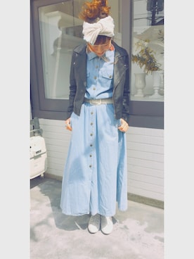 「Te chichi TERRASSE（テチチテラス）のアイテム（ライダースジャケット）」を使った、noiriさん（レディース・161cm）の春コーディネート