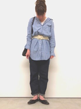 「earth music&ecology（アースミュージックアンドエコロジー）のアイテム（バレエシューズ、ブラック系）」を使った、noiriさん（レディース・161cm）の春コーディネート