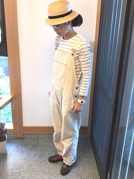 「MHL.（エムエイチエル）のアイテム（オールインワン・サロペット）」を使った、むぅさん（レディース・162cm）の春コーディネート