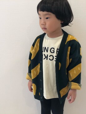 「tiny cottonsのアイテム（カーディガン/ボレロ、グリーン系）」を使った、ka___iさん（キッズ・110cm）の夏コーディネート