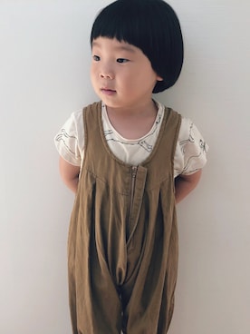 「arkakamaのアイテム（Tシャツ/カットソー、ベージュ系）」を使った、ka___iさん（キッズ・110cm）の夏コーディネート