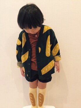 「tiny cottonsのアイテム（ソックス/靴下、イエロー系）」を使った、ka___iさん（キッズ・110cm）の夏コーディネート