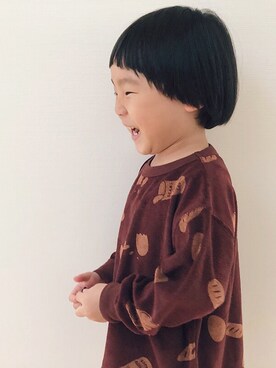 「tiny cottonsのアイテム（スウェット、ブラウン系）」を使った、ka___iさん（キッズ・110cm）の夏コーディネート