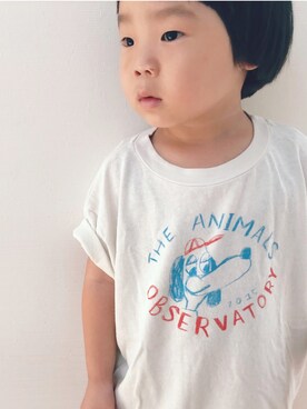 「theanimalsobservatoryのアイテム（Tシャツ/カットソー、ホワイト系）」を使った、ka___iさん（キッズ・110cm）の夏コーディネート
