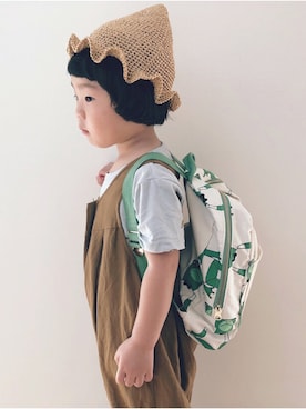 「nunuforme（ヌヌ）のアイテム（オールインワン・サロペット、ベージュ系）」を使った、ka___iさん（キッズ・110cm）の夏コーディネート