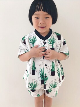 「emmadechoeurのアイテム（トップス、グリーン系）」を使った、ka___iさん（キッズ・110cm）の夏コーディネート