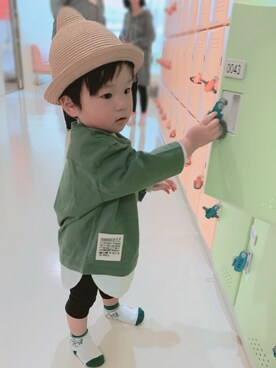 「maarook（マルーク）のアイテム（帽子）」を使った、ぎんのすけとすずのすけさん（キッズ・90cm）の春コーディネート