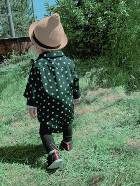 「maarook（マルーク）のアイテム（帽子）」を使った、ぎんのすけとすずのすけさん（キッズ・90cm）の春コーディネート