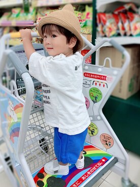 「maarook（マルーク）のアイテム（帽子）」を使った、ぎんのすけとすずのすけさん（キッズ・90cm）の夏コーディネート