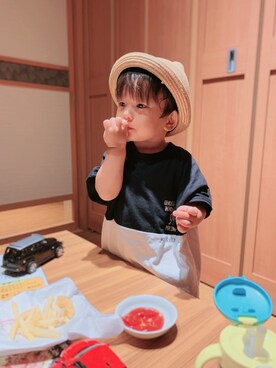 「NEEDLE WORK（ニードルワーク）のアイテム」を使った、ぎんのすけとすずのすけさん（キッズ・90cm）の夏コーディネート