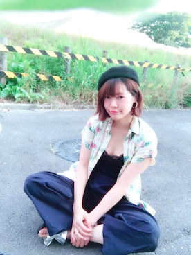 「レースタンク」｜「アイテム（ハンチング/ベレー帽）」を使った、あずあずさん（レディース・157cm）の夏コーディネート