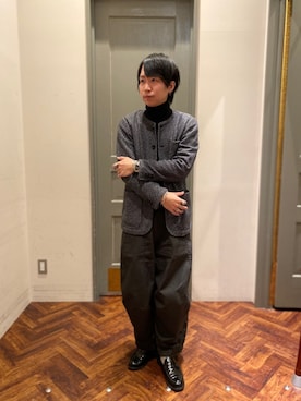 「ノーカラージャケット」｜「アイテム（ブルゾン）」を使った、nano・universe ららぽーと横浜 Mensさん（メンズ・170cm）の冬コーディネート