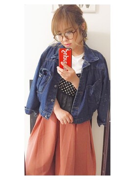 「earth music&ecology（アースミュージックアンドエコロジー）のアイテム（トップス、ブラック系）」を使った、manamiさん（レディース・150cm）の春コーディネート
