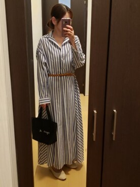 「rps（アールピーエス）のアイテム（シャツワンピース）」を使った、あやさん（レディース・159cm）の春コーディネート