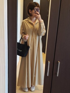 「rps（アールピーエス）のアイテム（シャツワンピース）」を使った、あやさん（レディース・159cm）の春コーディネート