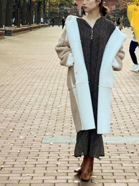 「Lumier（リュミエ）のアイテム（ムートンコート）」を使った、memeさん（レディース・159cm）の冬コーディネート