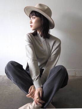 「Lumier（リュミエ）のアイテム（帽子）」を使った、memeさん（レディース・159cm）の冬コーディネート