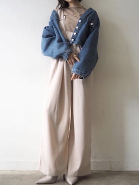 「Lumier（リュミエ）のアイテム（サロペット/オーバーオール）」を使った、memeさん（レディース・159cm）の冬コーディネート