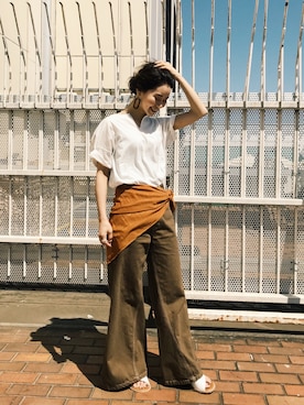 「Ungrid（アングリッド）のアイテム（ストール/ショール）」を使った、小山 愛梨さん（レディース・153cm）の春コーディネート