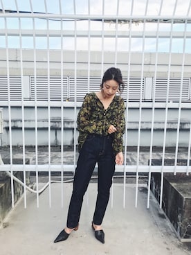 「Ungrid（アングリッド）のハイウエストテーパードデニム（デニムパンツ）」を使った、小山 愛梨さん（レディース・153cm）の夏コーディネート