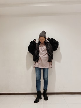 「153cm」｜「アイテム（ブルゾン）」を使った、小山 愛梨さん（レディース・153cm）の冬コーディネート