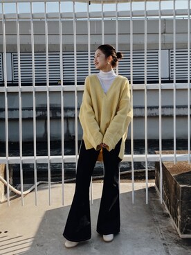 「フレアデニム」｜小山 愛梨さん（レディース・153cm）の冬コーディネート