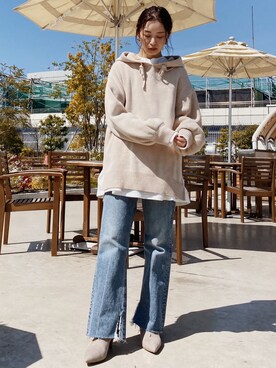 「フレアデニム」｜小山 愛梨さん（レディース・153cm）の春コーディネート